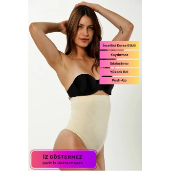 Kaymaz İz Göstermeyen Yüksek Bel Toparlayıcı Sıkılaştırıcı Karın Şekillendirici String Tanga Korse