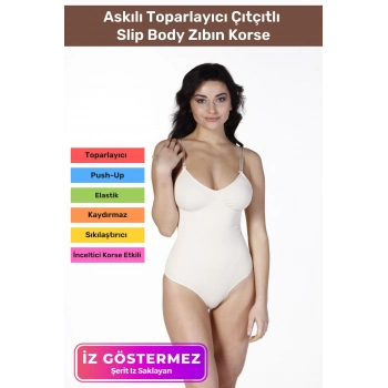 İz Saklayan Lazer Kesim İnceltici Etkili Push-Up Askılı Toparlayıcı Çıtçıtlı Slip Body Zıbın Korse