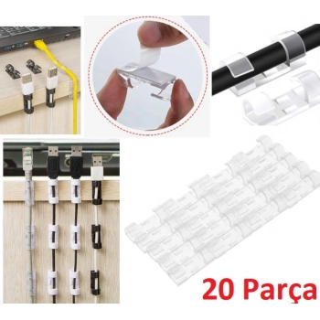 #Klips Yapışkan Güçlü Tutuş Masaüstü Kablo Yönetim Organizatör Kablo Sabitleyici Klips Seti 20 Adet