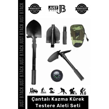 #KazmaKürek Karbon Çelik Katlanabilen Çantalı Taşınabilen Kamp Yangın Kazma Kürek Testere Aleti Seti