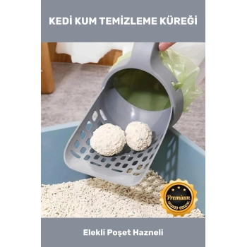 Kedi Kum Temizleme Küreği Premium Pratik A Kalite Elekli Poşet Hazneli Kaka Poşeti Hediyeli