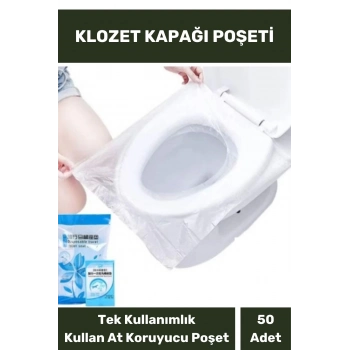 Klozet Kapak Örtüsü Pratik Kullanımlı Hijyenik Klozet Kapağı Poşeti Avm Halka Açık Tuvalet 50 Adet