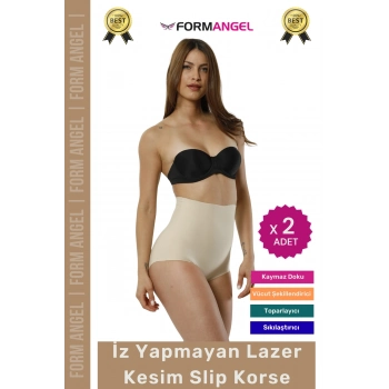 #Korse 2 Beden İncelten Toparlayıcı İz Göstermeyen Kaymaz Kadın Lazer Kesim Slip Korse - 2 Adet