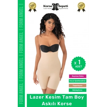 #Korse 2 Beden Küçülten Sıkılaştırıcı Kaymaz Kadın Lazer Kesim Tam Boy Askılı Korse - 1 Adet