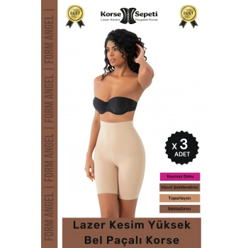 #Korse Kaymayı Önleyen 2 Beden Küçülten Toparlayıcı Lazer Kesim Yüksek Bel Paçalı Korse - 3 Adet