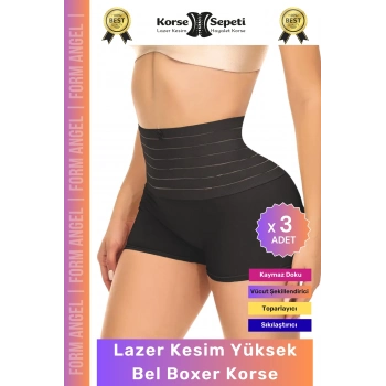 #Korse Vücut Toparlayıcı Şekillendirici Kaymaz Doku Lazer Kesim Yüksek Bel Boxer Korse - 3 Adet