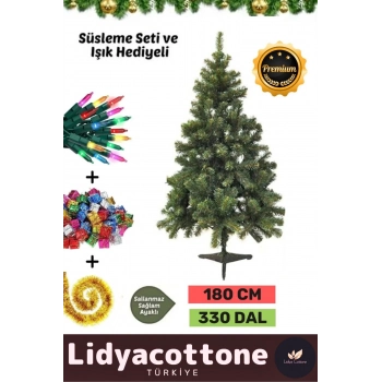 Kutu Süsleme Seti Yılbaşı Çam Ağacı Renkli Işığı Yeni Yıl Süsleri Noel Paketi 180 Cm 330 Dal