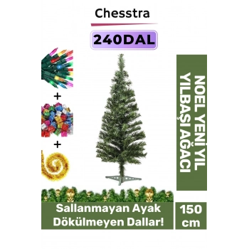 Kutulu Ayaklı Süsleme Seti Yılbaşı Çam Ağacı Renkli Işığı Yeni Yıl Süsleri Noel Paket 150 Cm 240 Dal