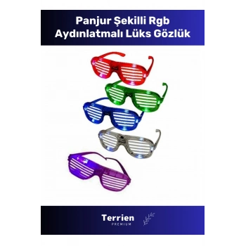 Limited Edition Metalize Panjur Şekilli Kaliteli Esnek Parlak Camsız Şık Parti Gözlüğü 6 Renk 15x6