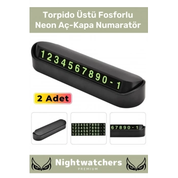 Lüks Araç Içi Telefon Numarası Oto Cam Kartı Torpido Üstü Fosforlu Neon Aç-Kapa Numaratör 2 Adet