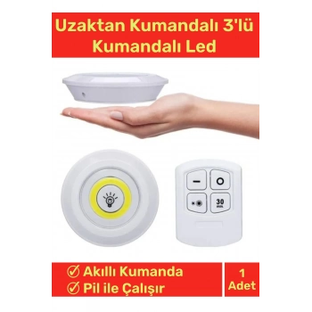 Lüks Av Kamp Ev Okul Araba Otel Pilli Uzaktan Kumandalı Yapışkanlı Dayanıklı 3lü Led Spot - 1 Adet