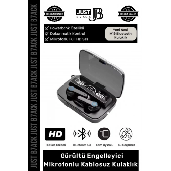 #M19Kulaklık Dijital Göstergeli Powerbanklı HD Hi-Fi Ses Dokunmatik 5.3 Mikrofonlu Kablosuz Kulaklık