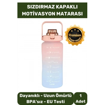 Matara Suluk Çift Renk Ölçü Baskılı Sızdırmaz Akmaz Motivasyon Plastik 2 Lt Su Şişe