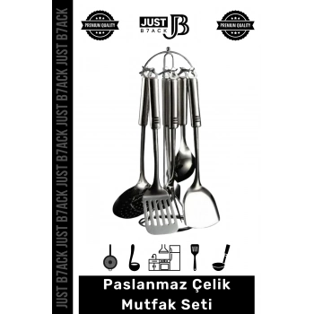 #MutfakSeti 5 Parça Stand Spatula Kepçe Kevgir Dayanıklı Şık Tezgah Üstü Paslanmaz Çelik Mutfak Seti