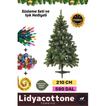 Noel Paketi Kutu Süsleme Seti Yılbaşı Çam Ağacı Renkli Işığı Yeni Yıl Kutlama Parti 210 Cm 580 Dal