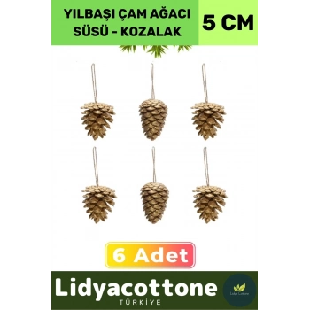 Noel Yeni Yıl Kış Yılbaşı Çam Ağacı Süsü Kozalak Seti Kutlama Parti Süs Dekoratif 6lı