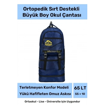 Ortopedik Su Geçirmez Konfor Modeli Fermuarlı Büyük Boy Çok Gözlü Bölmeli Kamp Outdoor Sırt Çantası