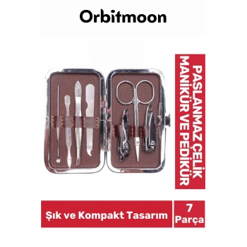 Özel Seri Paslanmaz Çelik Dayanıklı Uzun Ömürlü Deri Görünümlü 7 Parça Manikür Pedikür Seti