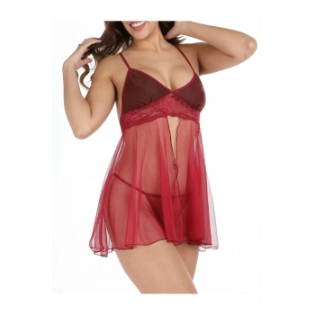 Özel Tasarım Fantezi İç Gösteren Transparan Seksi Zarif Kadın Şık Rahat Bordo Tül Geclik