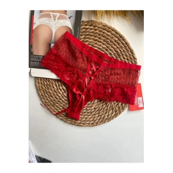 Özel Tasarım Seksi Şık Transparan İç Gösteren Fantezi Zarif Şık Kırmızı Kadın Puanlı Külot