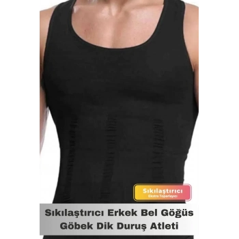 Özel Üretilmiş Bel Göğüs Göbek Toparlayıcı Erkek Extra Göbek Sıkılaştırıcı Siyah Atlet Korse