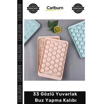 Özel Üretim 33 Gözlü Pratik Kapaklı Şık Sunum Kokteyl Buz Küresi Aparatı Yuvarlak Buz Yapma Kalıbı