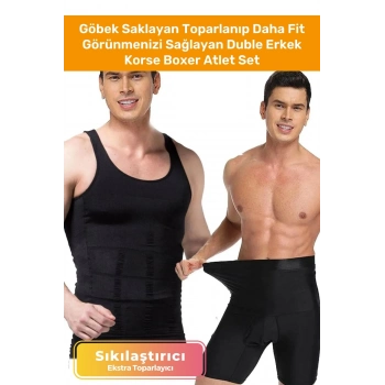 Özel Üretim Fit Görünüm Sağlayan İnceltici Rahat Atlet Ve Boxer İnceltici Erkek Korse 2li Set