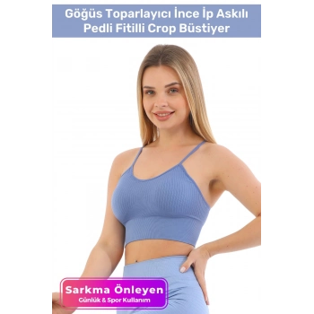 Özel Üretim Göğüs Toparlayıcı Sarkma Önleyen Spor Günlük İnce İp Askılı Pedli Fitilli Crop Büstiyer