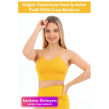 Özel Üretim Göğüs Toparlayıcı Sarkma Önleyen Spor Günlük İnce İp Askılı Pedli Fitilli Crop Büstiyer
