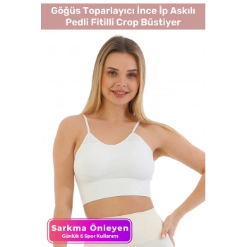 Özel Üretim Göğüs Toparlayıcı Sarkma Önleyen Spor Günlük İnce İp Askılı Pedli Fitilli Crop Büstiyer