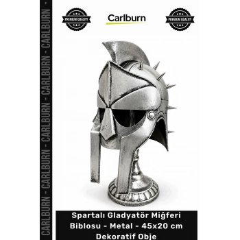 Özel Üretim Gümüş Antik Masaüstü Spartalı Gladyatör Miğferi Biblosu Metal 45x20 cm Dekoratif Obje