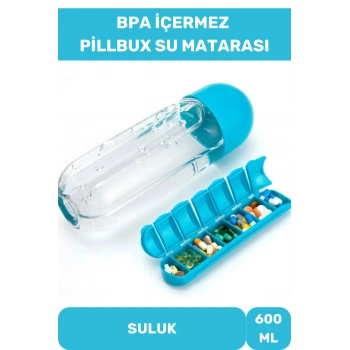 Özel Üretim Hap Bölmeli İlaç Saklama %100 BPA İçermez Su Matarası 600 Ml Suluk