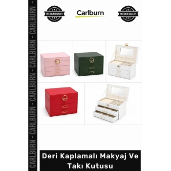 Özel Üretim Lüks Şık Bölmeli Organizer Aynalı Estetik Kaliteli Deri Kaplamalı Makyaj Takı Kutusu