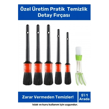 Özel Üretim Pratik Islak Kuru Otomobil Oto Araç Araba Klima Temizlik Detay Fırçası 5+1 Set