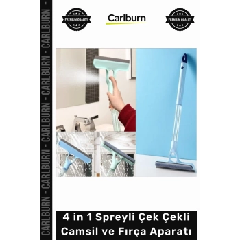 Özel Üretim Pratik Mikrofiber Bezli Profesyonel Yüzey 4 in 1 Spreyli Çek Çekli Camsil Fırça Aparatı