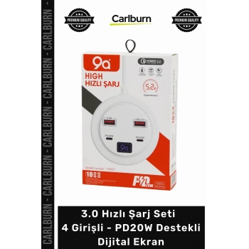 Özel Üretim QC 3.0 USB Adaptör 30 Hızlı Şarj Seti 4 Girişli PD20W Destekli Dijital Ekran