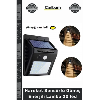 Özel Üretim Solar Bahçe Aydınlatma Dış Mekan Sarı Işık Hareket Sensörlü Güneş Enerjili Lamba 20 led