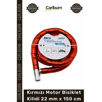 Özel Üretim Zırhlı Çelik Spiral Gövde Güvenli Scooter Kırmızı Motor Bisiklet Kilidi 22 mm x 150 cm