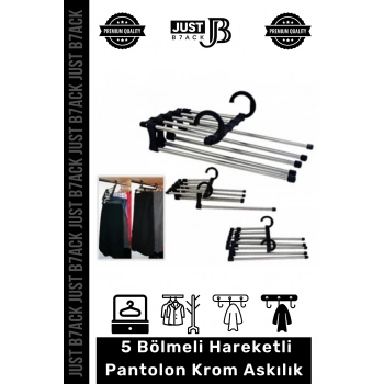 #PantolonAskısı 5 Bölmeli Dolap Organizer Pantolon Gardrop Dayanıklı Krom Çubuklu Hareketli Askılık