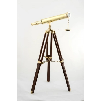#Premium Nostaljik Koleksiyonluk Ahşap Ayaklı Denizci Retro Tarzı Dekoratif Pirinç Ayaklı Teleskop