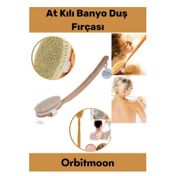 Premium %100 Doğal Yumuşak Vücut Masajı Selülit Önleyici Saplı At Kılı Uzun Banyo Duş Fırçası