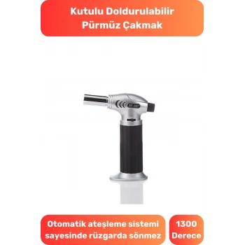 Premium 1300 Derece Sıcaklık Veren Tatlı Lehim Mangal Ateş Kömür Kamp Kutulu Doldurulabilir Çakmak