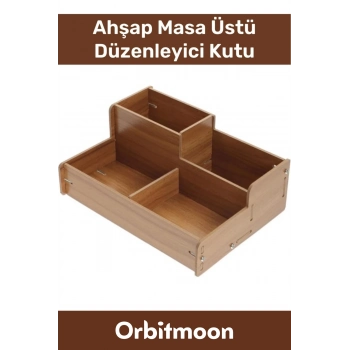 Premium 4 Gözlü Bölmeli Demonte Kalem Makyaj Kırtasiye Malzemesi Ahşap Masaüstü Düzenleyici Kutu