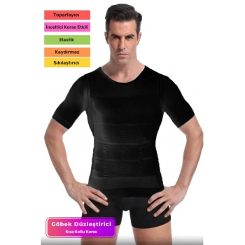 Premium Bel Göğüs Dik Duruş Jinekomasti Toparlayıcı Erkek Göbek Sıkılaştırıcı Kısa Kol Korse Atlet