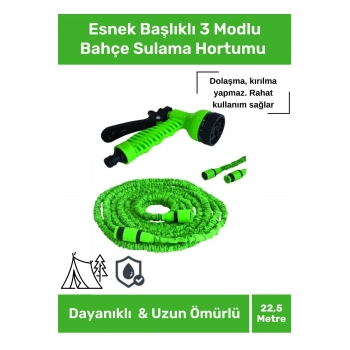 Premium Dolaşmaz Kırılmaz 7 Kademeli Uzayan Bahçe Sulama Araç Yıkama Tabancalı 22,5 Metre Hortum