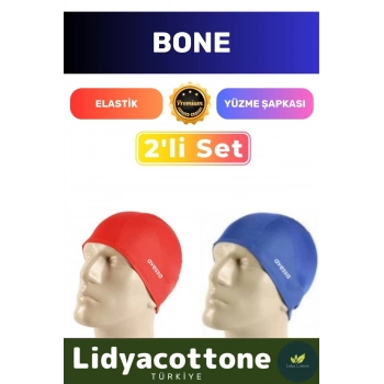 Premium Elastik Yüzme Şapkası Su Geçirmez Silikon Yüzücü Havuz Deniz Bonesi 2li Set