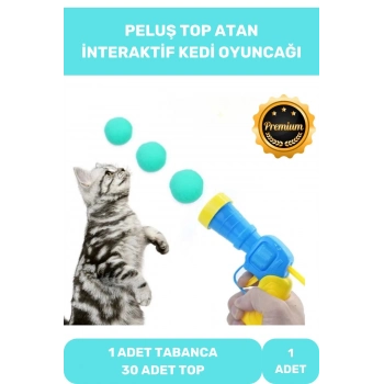 Premium İnteraktif Kedi Oyuncağı Seti Evcil Hayvan Tabancalı Hareketli 30 Peluş Toplu Top Atan