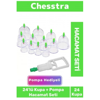 Premium Kupa Parmak Çekme Selülit Çatlak Giderici Vakumlu Masaj Aleti 24lü Kupa + Pompa Hacamat Set