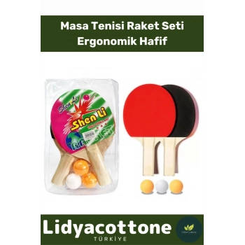 Premium Masa Tenisi Seti Ergonomik Dayanıklı Kaliteli Renkli Şık 2 Adet Raket 3 Adet Pinpon Topu