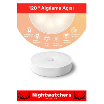 Premium Mıknatıslı 3 Mod Pratik Hareket Sensörlü 8 Ledli Usb Şarjlı Beyaz Işık Gece Lambası - 3 Adet